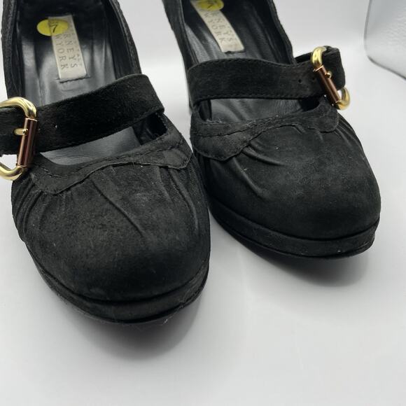 Barneys New York Size 7 Suede Leather Mary Jane Heels Black Y2K Chunky Shoes - Picture 4 of 10